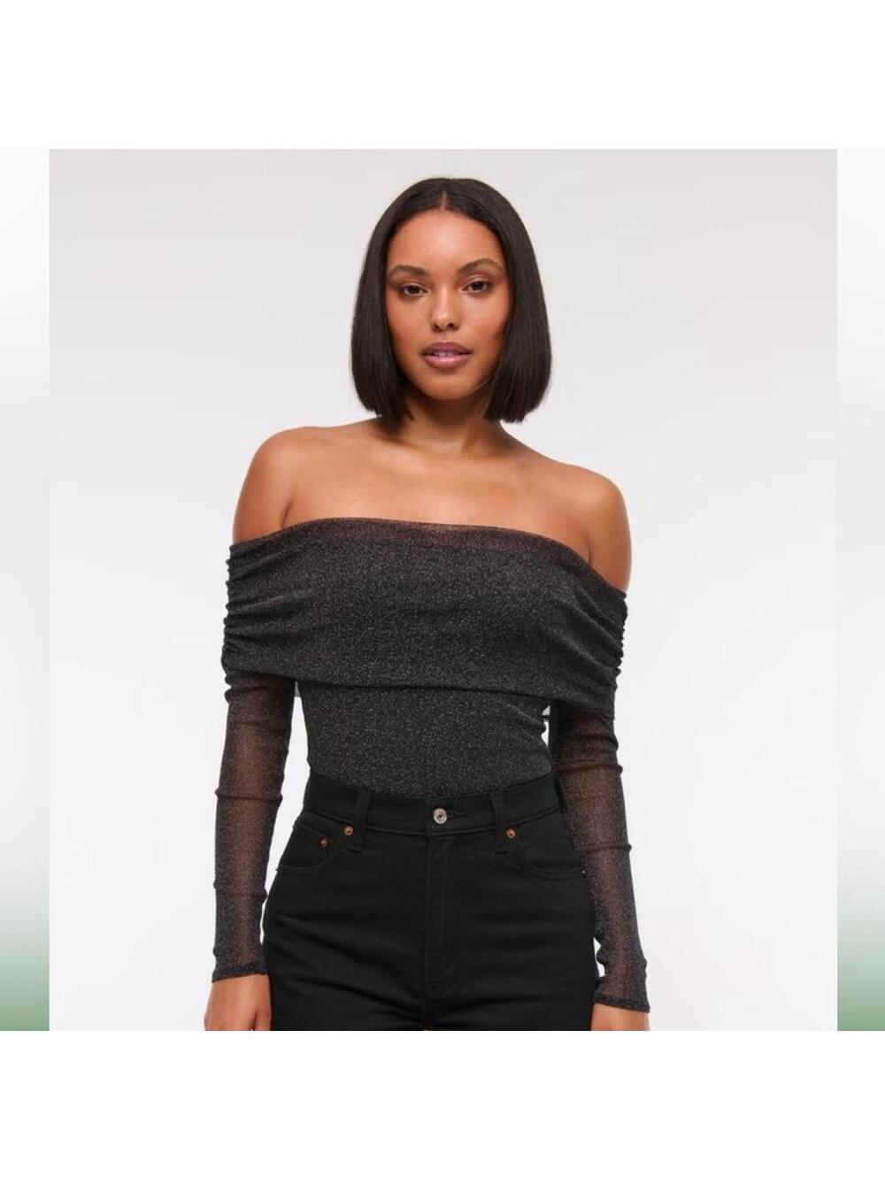 Abercrombie & Fitch Black Sparkle Off-Shoulder Top